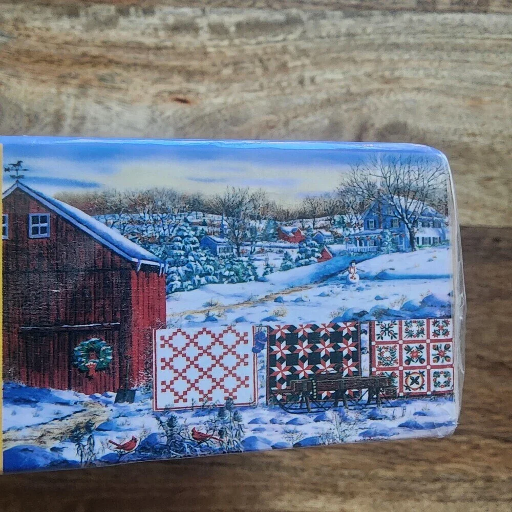 Puzzle Magic Holiday Airing 1000 Piece Jigsaw Puzzle Blue Winter Quilts Barn New